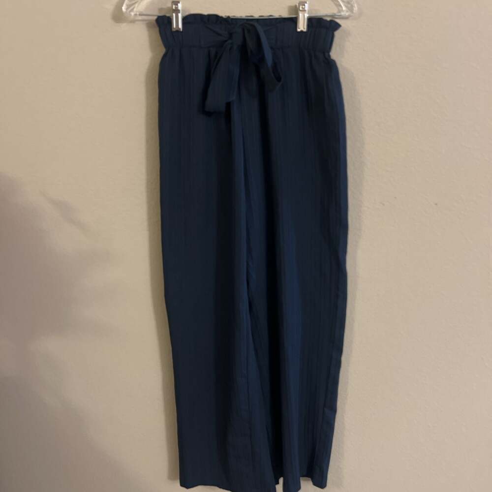 Navy Frenchy Paperbag Waist Knot Front Pants